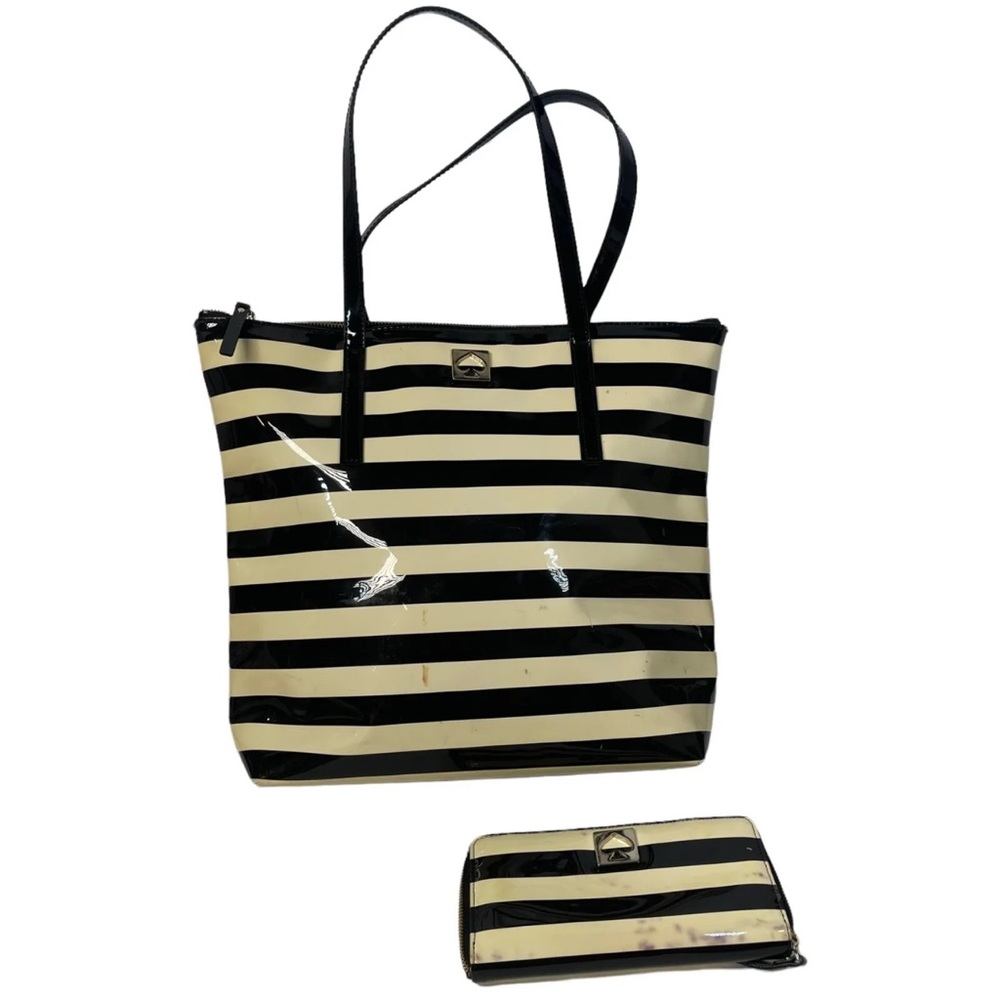 Kate Spade Cream & Black Striped Purse Tote Bag Handbag & Wallet